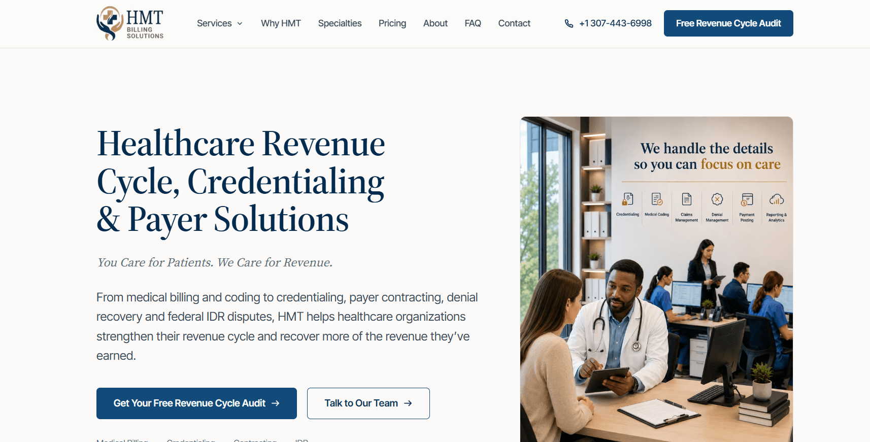HMT Billing Solutions homepage hero section