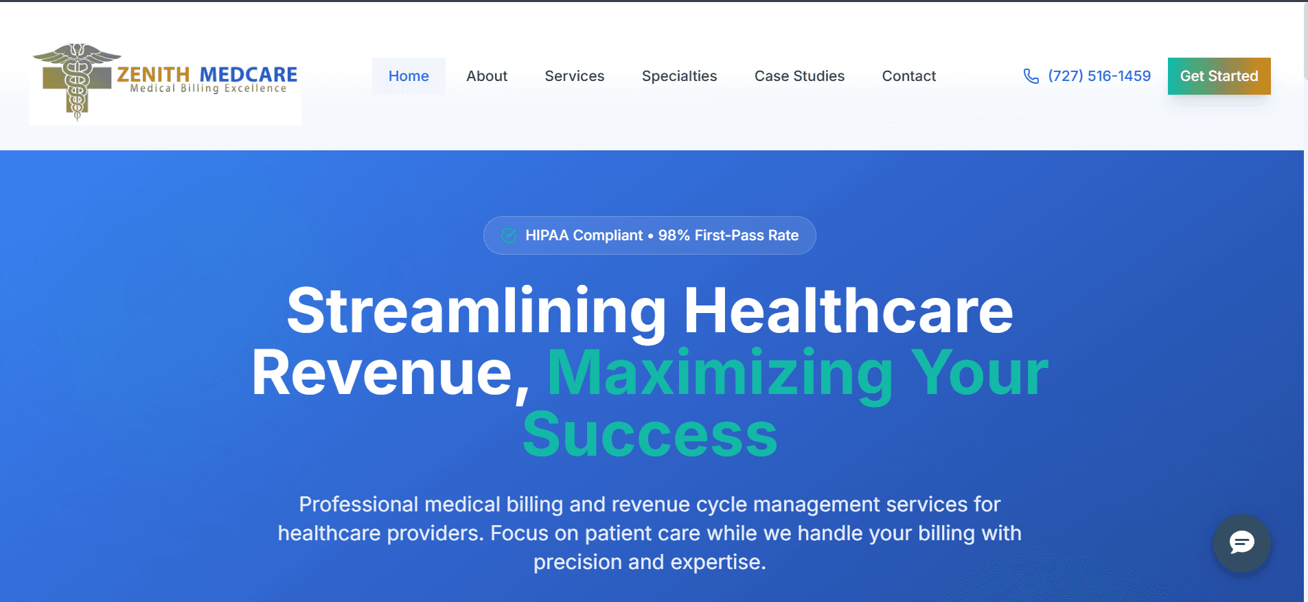 Zenith Med Care homepage hero section
